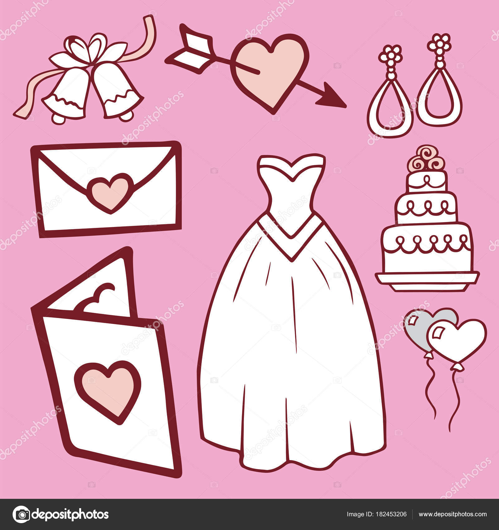 wedding outline hand drawn icons vector illustration married