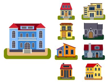 Tarihi şehir modern dünyanın en ünlü farklı ev ön yüzü cephe vektör çizim inşa ziyaret