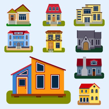 Tarihi şehir modern dünyanın en ünlü farklı ev ön yüzü cephe vektör çizim inşa ziyaret