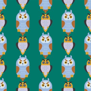 Baykuş kuş sevimli karakter Dikişsiz desen uyku tatlı owlet vektör çizim karikatür.
