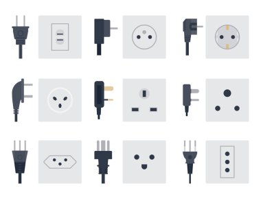 Elektrik prizine vektör çizim enerji soketi elektrik prizi takılan Avrupa cihaz iç simgesi.