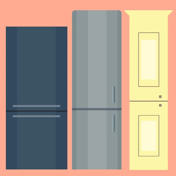 Холодильник органічна їжа посуд посуд побутова техніка холодильник морозильна камера Векторні ілюстрації . — стоковий вектор