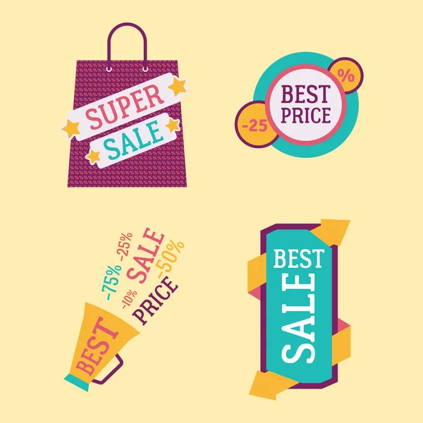 Super venta extra bonus banners texto en color dibujado etiqueta negocio compras internet promoción vector ilustración — Archivo Imágenes Vectoriales