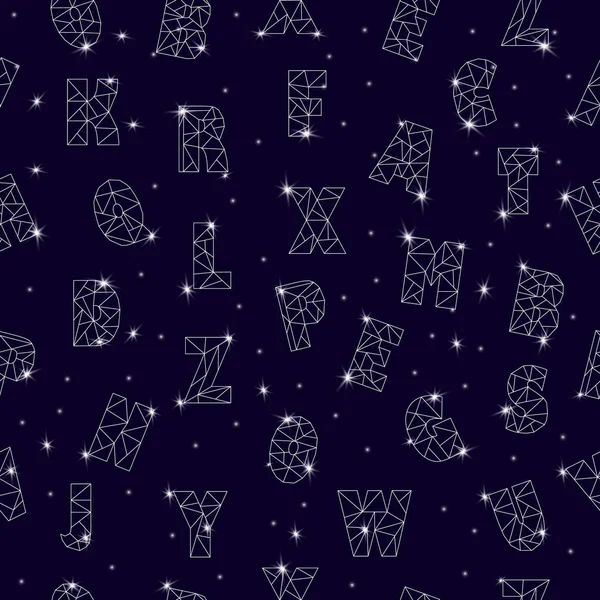 Alphabet ABC seamless pattern vector alphabetical font constellation with letters from stars astromomy alphabetic typography illustration isolated on night background — Stock Vector
