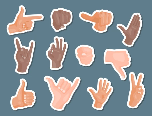 Mãos surdas-mudas gestos diferentes braço humano pessoas comunicação mensagem vetor ilustração . —  Vetores de Stock