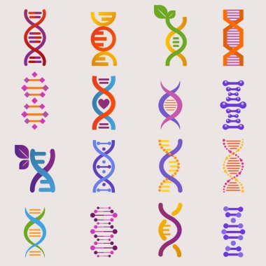 DNA genom veya gen Biyoloji tıbbi araştırma ve beyaz arka plan üzerinde izole Dnaz veya Dnabinding yapısı illüstrasyon set genetik işaretiyle vektör