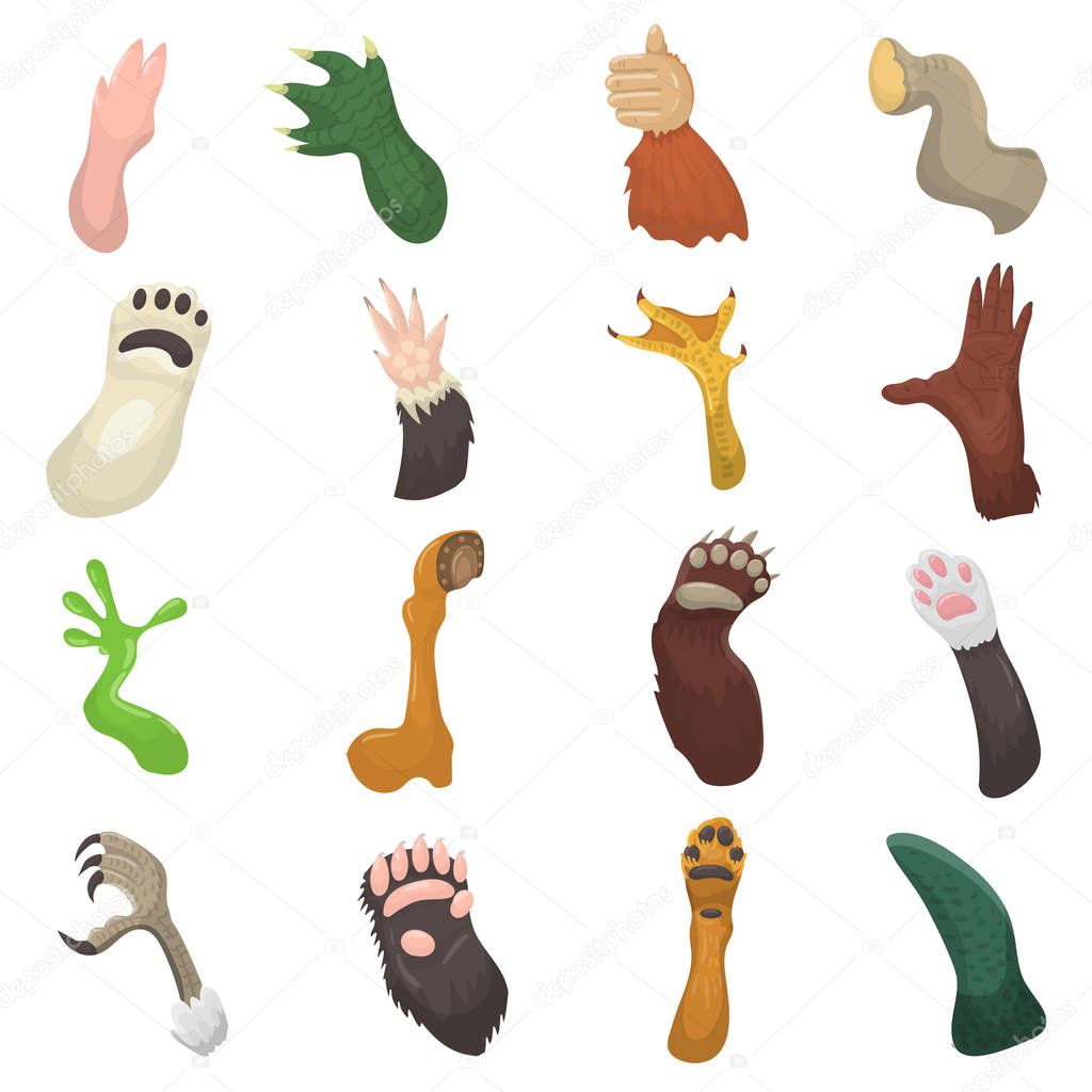 Animal paw vector animalistic pets claw or hand of cat or dog and bears or monkey paws illustration mammals pawky hello set isolated on white background