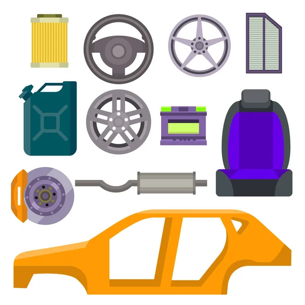 Piezas de vectores de automóviles servicio de reparación de automóviles reparación mecánica de máquinas y equipos motocar ilustración — Vector de stock