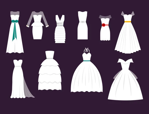 Svatební bílá nevěsta vektorové šaty elegance módní styl oslav svatební sprcha svatbu den složení ilustrace — Stockový vektor