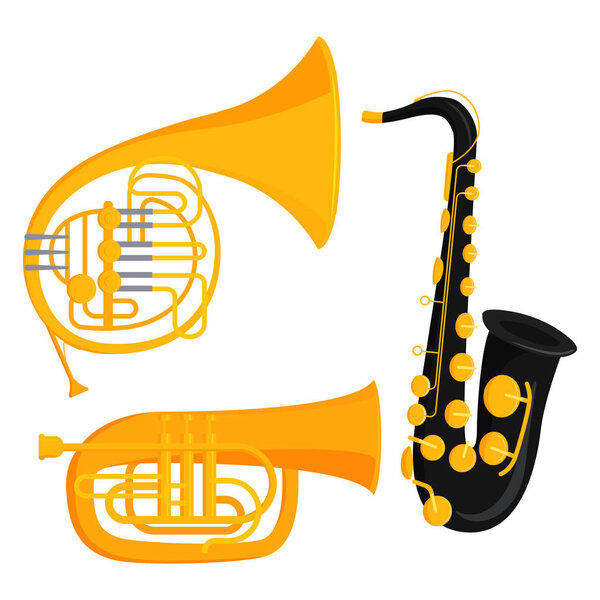 Wind musical instruments tools acoustic musician equipment orchestra vector illustration