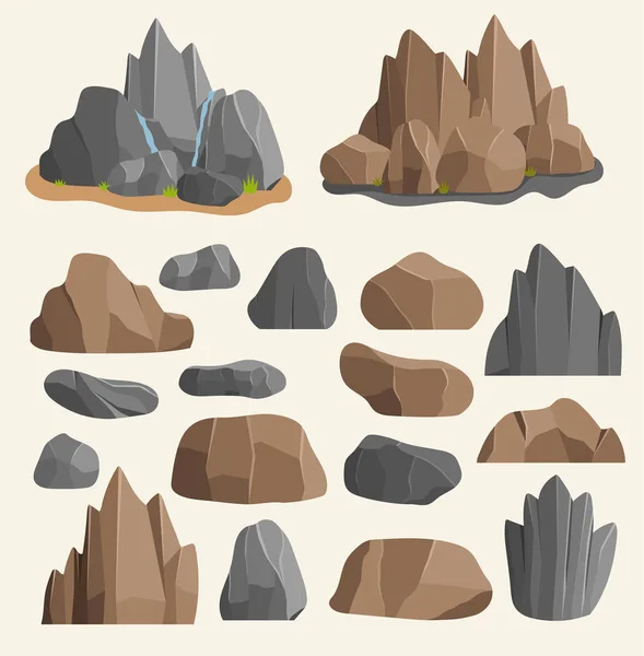 Kayalar karikatür tarzı büyük mineral kazık binasında taşlar. Boulder doğal kayalar ve taşlar granit kaba illüstrasyon kayalar ve doğa boulder Jeoloji gri çizgi film malzemesi taş — Stok Vektör