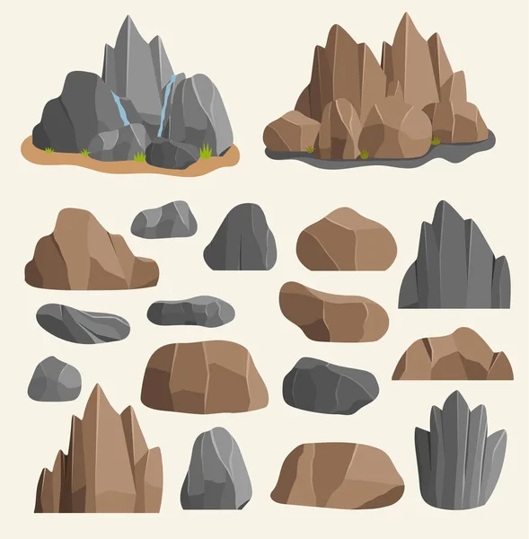 Pedras pedras em estilo cartoon grande edifício pilha mineral. Pedra rochas naturais e pedras granito ilustração áspera rochas e pedras natureza pedra geologia cinza cartoon material —  Vetores de Stock