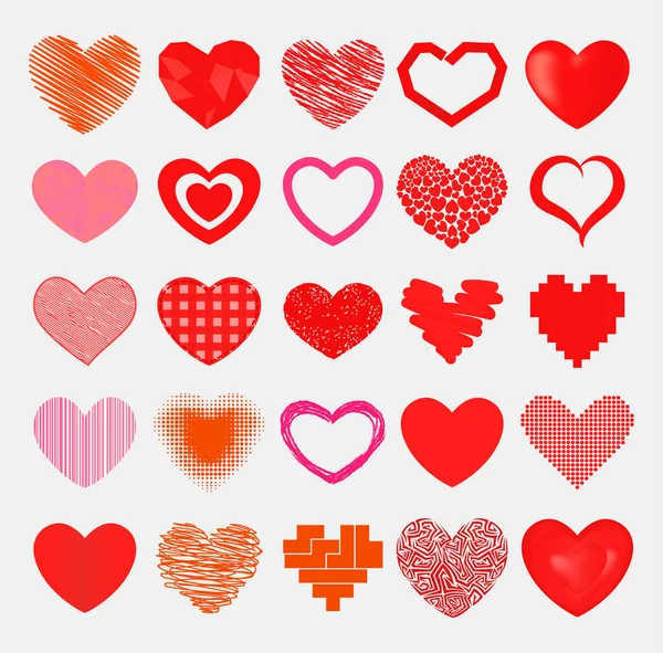 Rode harten scherpe eenvoudige rode vector pictogram. Kleur kaart mooie vieren heldere emoticon rood-hart symbolen. Hou van hart vakantie abstracte kunst decoratie. Romaanse vorm ontwerp liefde amour Valentine symbolen — Stockvector