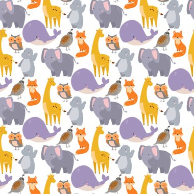 Vektör balina Hayvanat Bahçesi hayvanlar illüstrasyon seamless modeli kambur okyanus Deniz memelileri yaban hayatı karakter.