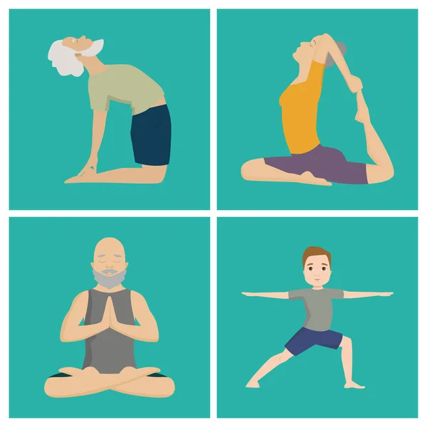 Yoga Posiciones Personajes Clase Meditación Personas Concentración Paz Humana Vida Vector Ilustración . — Vector de stock