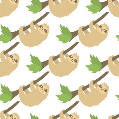 Tembellik tembel hayvan vektör karakter ağacı üzerinde insan sevimli tembel çizgi kawaii gibi poz ve vahşi orman memeli Dikişsiz desen arka plan illüstrasyon yavaş.