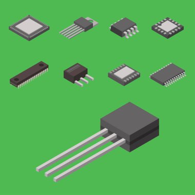 Mikroçip bilgisayar vektör izometrik çip teknolojisi işlemci devre elektronik Pano anakart bilgi sistemi çizim.