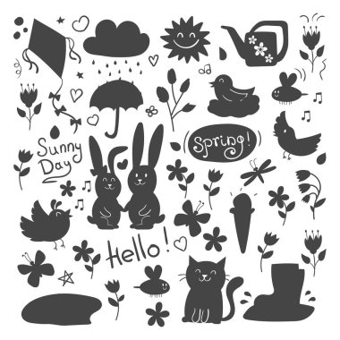 Bahar vektör doğal çiçek arka plan ile güzellik bahar tasarımı ve doğa çim sezon şube bahar elle çizilmiş öğeleri illüstrasyon Bahçe çiçeği