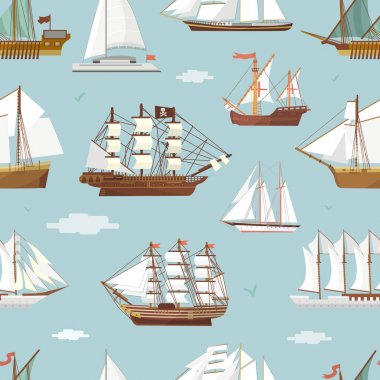 Seyahat Beyaz canvase Dikişsiz desen arka plan nakliye vektör gemi tekne minyatür gemi eski vintage yelkenli Hediyelik eşya deniz. Macera Yelkenliler