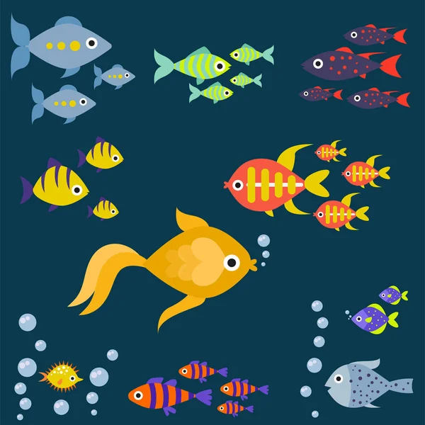Acuario océano peces cuenco submarino animales acuáticos tropicales agua naturaleza mascotas personajes vector ilustración — Vector de stock