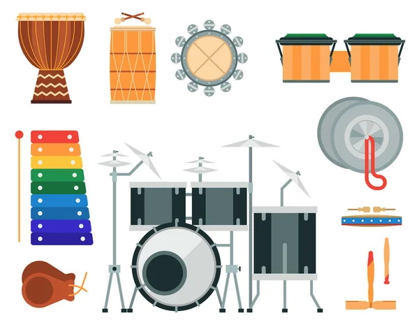 Musical drum wood rhythm music instrument series percussion musician performance vector illustration — Stock Vector