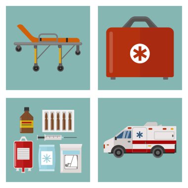 Ambulans simgeler Tıp Sağlık Acil hastaneye acil eczane tıbbi destek sağlık görevlisi tedavi vektör çizim