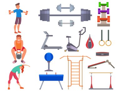 Fitness Spor salonu spor kulübü vektör simgeler athlet ve spor aktivite vücut araçları Sağlık dumbbell ekipmanları