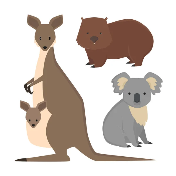 Диких тварин Австралії мультфільм популярні природи символи плоских стиль ссавців колекції Векторні ілюстрації. — стоковий вектор