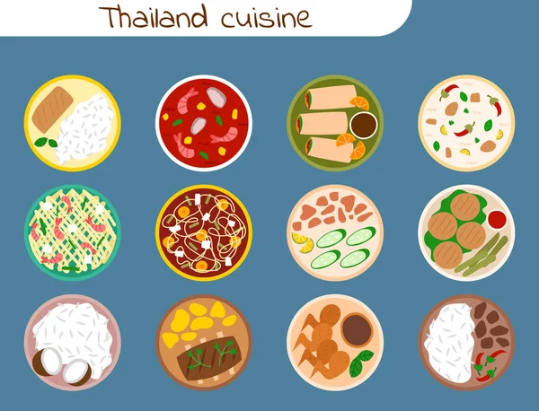 伝統的なタイ料理アジアのプレート料理タイ シーフード エビ料理おいしいベクトル図. — ストックベクタ
