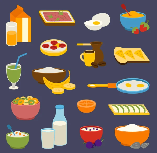 Υγιεινή διατροφή πρωινό πρωτεΐνες, λίπη, υδατάνθρακες ισορροπημένη άθλημα το πρωί καθημερινή διατροφή, μαγειρική μαγειρική και χυλό πρωινό φαγητό. Πρωί χορτοφάγος φυσικό ενεργειακό ισοζύγιο — Διανυσματικό Αρχείο