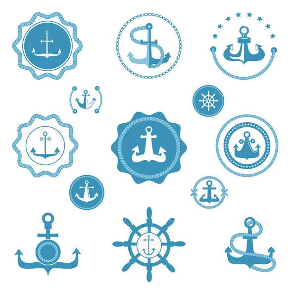 Vintage retro anchor vector icons and label sign of sea marine ocean graphic element nautical. Marine anchor emblem traditional design illustration — Stock Vector