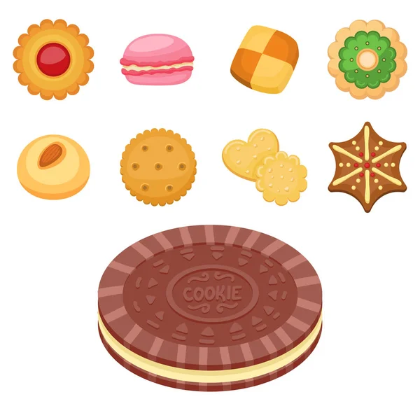 Διαφορετικό cookie κέικ κάτοψη γλυκά τρόφιμα νόστιμο σνακ μπισκότου γλυκό επιδόρπιο εικονογράφηση φορέα. — Διανυσματικό Αρχείο