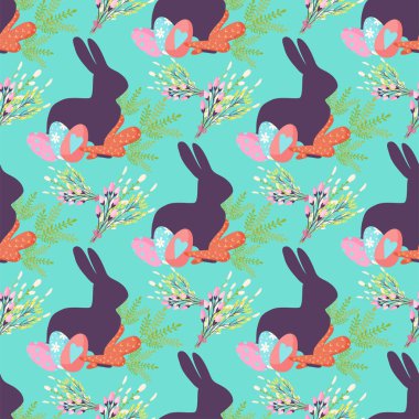 Renkli yumurta kumaş Tekstil illüstrasyon tebrik Paskalya Dikişsiz desen arka plan tasarım vektör tatil kutlama parti duvar kağıdı.