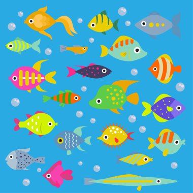 Akvaryum Yassı balık okyanus doğurmak sualtı kase tropikal hayvanlar su doğa evde beslenen hayvan karakter illüstrasyon vektör. Güzel swimfish tatlı su Deniz Sahil Dekoratif simgeler