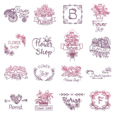 Yazı çiçek Dükkanı çiçek işareti vektör ve tebrik kartı davetiye bahar dizi çiçekli tipografi yazdırma illüstrasyon izole beyaz zemin üzerine çiçekli