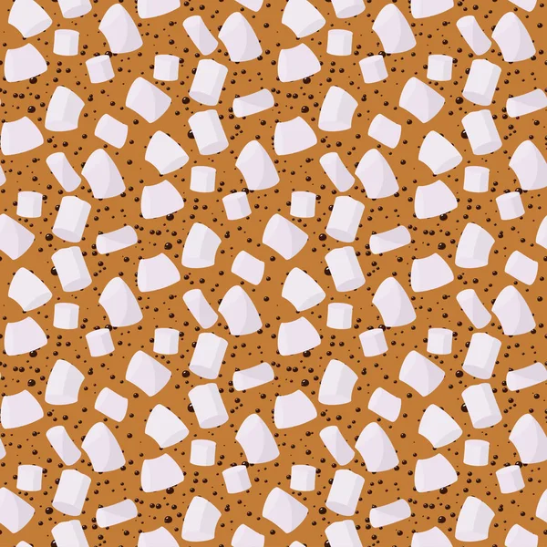 Marshmallows sömlösa mönster vektor sött godis för kaffe bakgrund och marshmallow klubbor dessert bakgrund av sockerhaltiga Konfektyr i coffeecup illustration bakgrund — Stock vektor