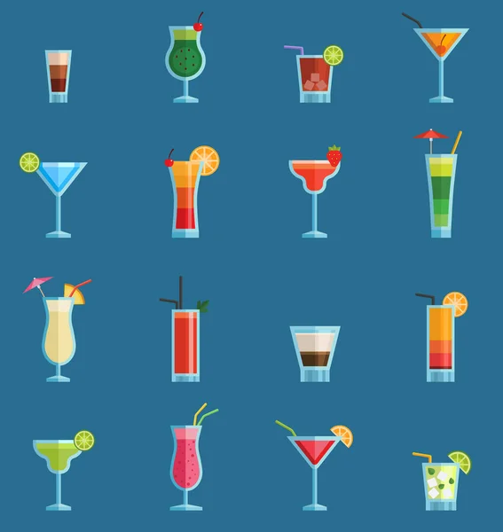 Alcoholic cocktails drinks vector fruit cold cosmopolitan, b-52, mohito, vodka freshness alcohol collection and party sweet tequila night club recipes illustration isolated — Stock Vector