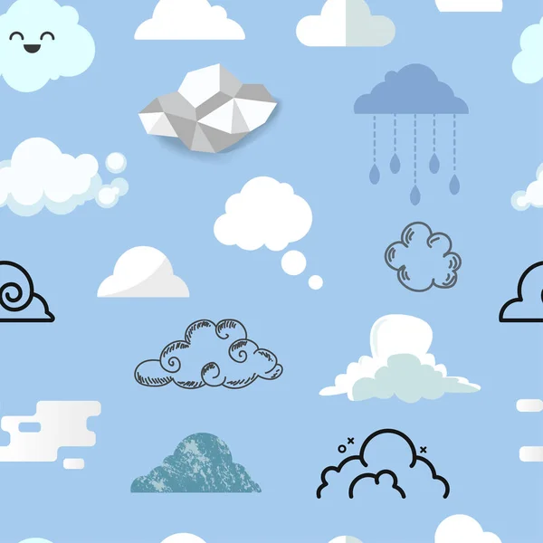 Icono de nube diferentes iconos de vectores de estilo diseño nublado naturaleza cielo forma nube paisaje burbuja discurso ilustración patrón sin costuras fondo — Vector de stock