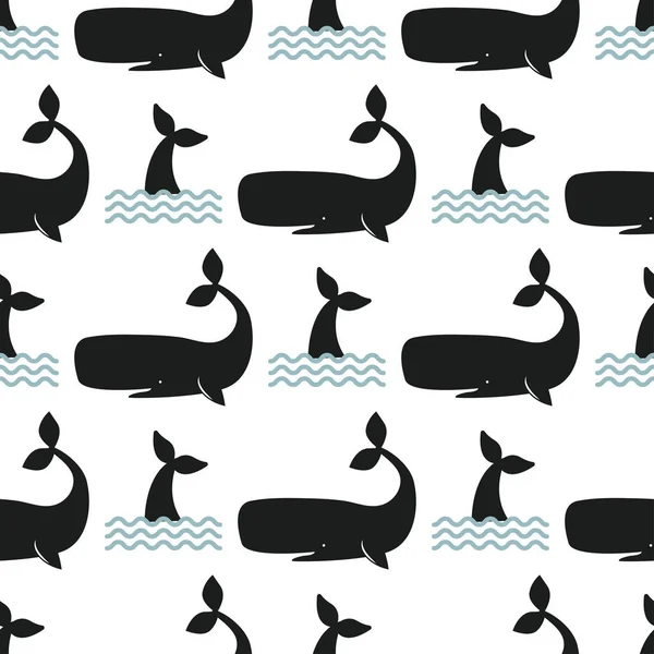 Vektor bálna illusztráció varrat nélküli mintát hosszúszárnyú óceán tengeri emlős vadon élő vízi állat karakter. — Stock Vector