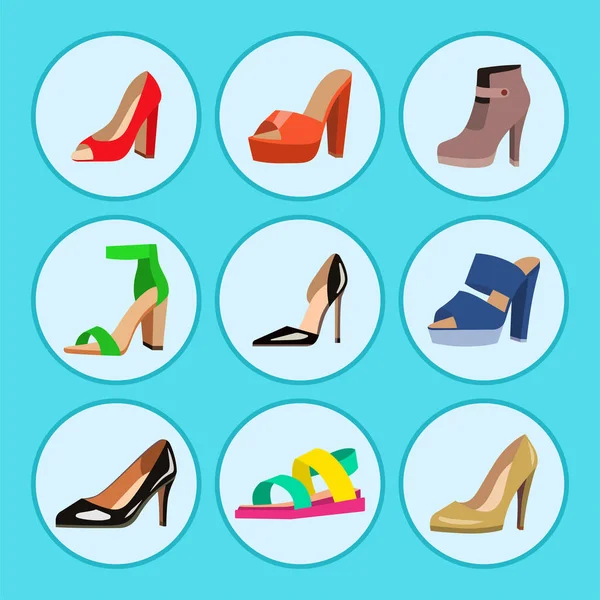 Dámské boty vektorové plochý módní design kolekce kožené barevné mokasíny boty sandály ilustrace — Stockový vektor