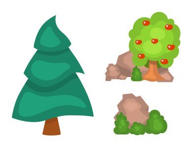 Bahçe ağaçları çiçek çim oyun parkı öğeleri illüstrasyon doğa orman yeşil bitki bush peyzaj doğal bitki örtüsü vektör.