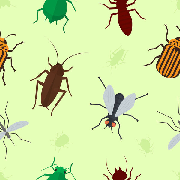 Fly insects wildlife entomology bug animal nature beetle biology buzz icon vector illustration pattern seamless background