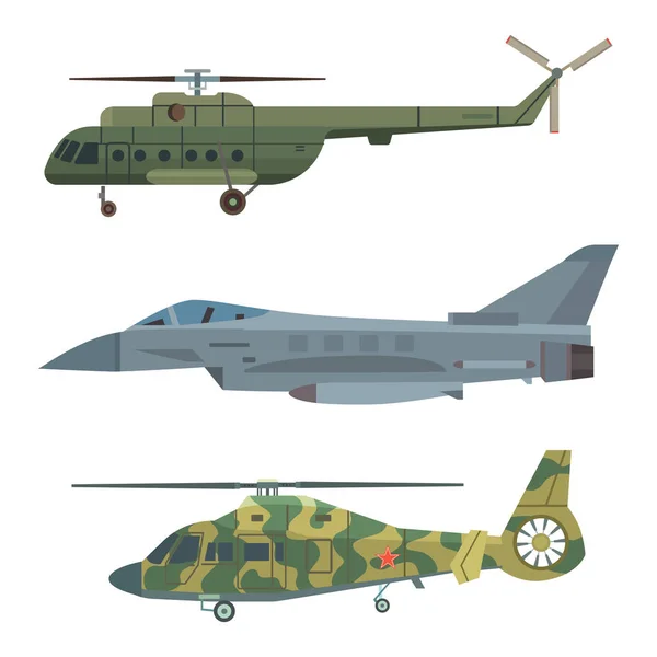 Militer transportasi vektor helikopter teknikal pesawat perang tentara dan industri armor senjata pertahanan ilustrasi senjata transportasi . - Stok Vektor