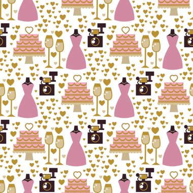 Elegance Aksesuar kutlama gelin duş giyim Dikişsiz desen arka plan vektör çizim giysi Düğün Gelin.