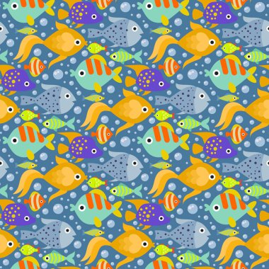 Akvaryum Okyanus balık sualtı kase tropikal suda yaşayan hayvanlar doğa evde beslenen hayvan karakter Dikişsiz desen arka plan vektör çizim su