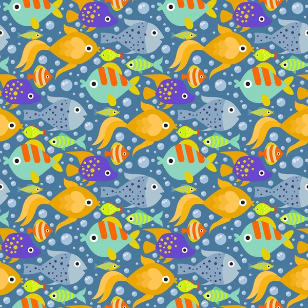 Aquarium ocean fish underwater bowl tropical aquatic animals water nature pet characters seamless pattern background vector illustration — Stock Vector