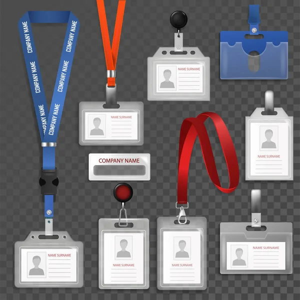 Kordon ile tanımlanan şablon sahibi resimde kümesi tanımlamak için rozet numarası vektör kimlik beyaz boş plastik kart üzerinde şeffaf arka plan izole
