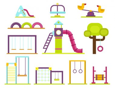 Çocuk Bahçesi anaokulu eğlence çocukluk oyun parkı etkinlik yer rekreasyon salıncak ekipman oyuncak vektör çizim