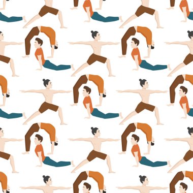 Yoga pozisyonları mans karakter sınıfı meditasyon Dikişsiz desen arka plan erkek konsantrasyon insan barış yaşam tarzı vektör çizim.