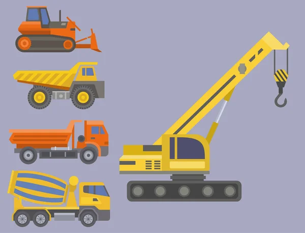 Construcción entrega camión vector transporte vehículo construcción y carretera camiones máquina equipo gran plataforma industrial camión ilustración . — Archivo Imágenes Vectoriales
